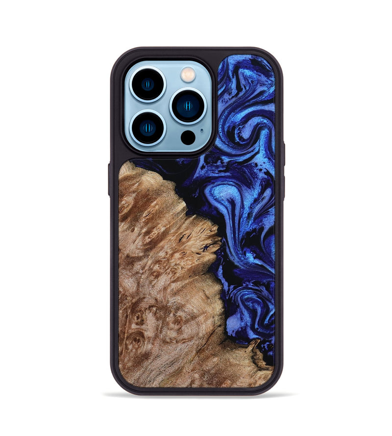 iPhone 14 Pro Wood Phone Case - Alitzel (Blue, 799947)