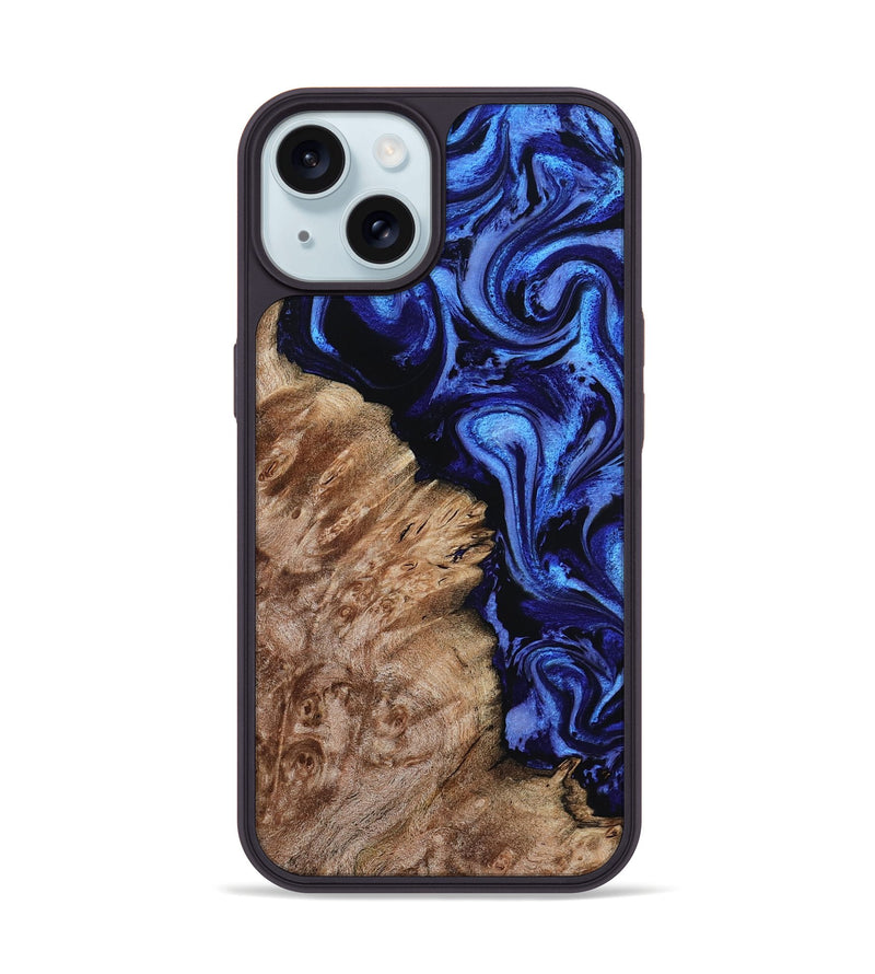 iPhone 15 Wood Phone Case - Alitzel (Blue, 799947)