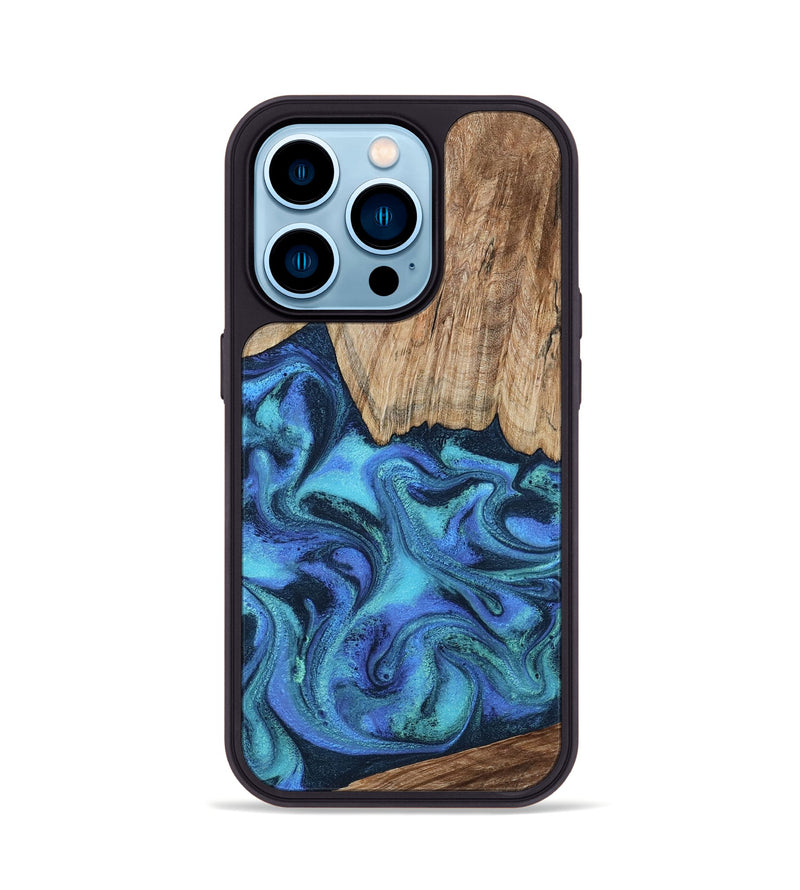 iPhone 14 Pro Wood Phone Case - Leslie (Blue, 799956)