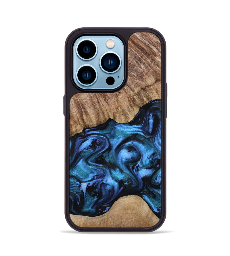 iPhone 14 Pro Wood Phone Case - Hana (Blue, 799973)