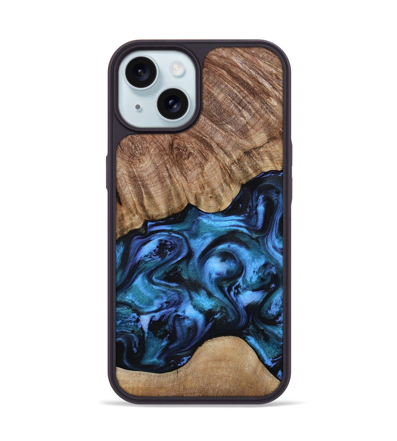 iPhone 15 Wood Phone Case - Hana (Blue, 799973)
