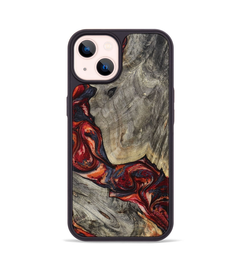 iPhone 14 Wood Phone Case - Leatha (Red, 800015)