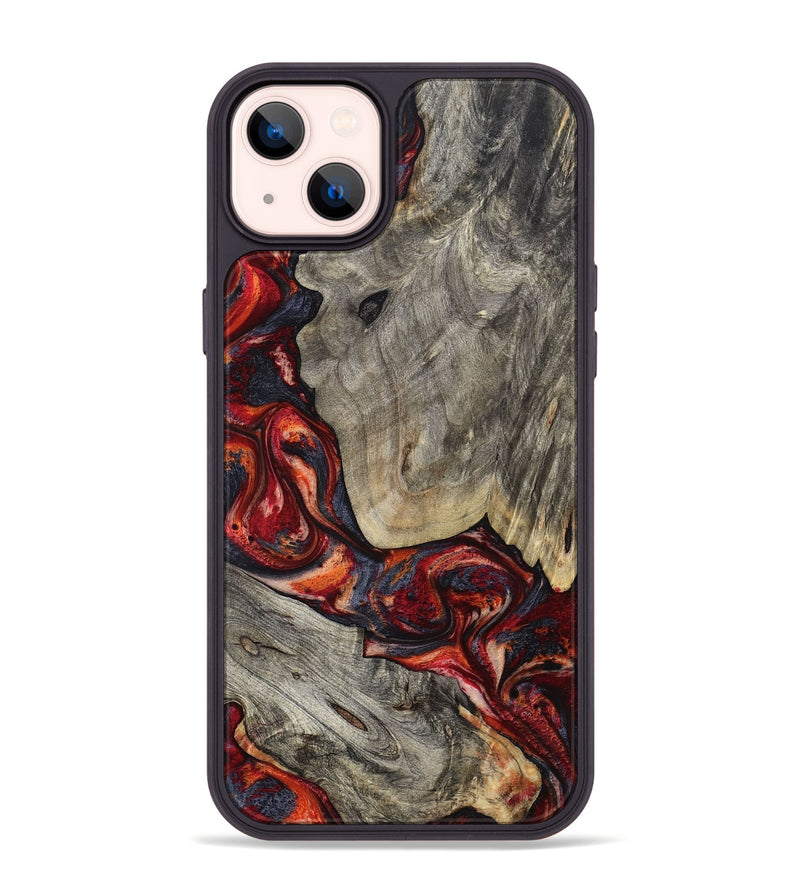 iPhone 14 Plus Wood Phone Case - Leatha (Red, 800015)