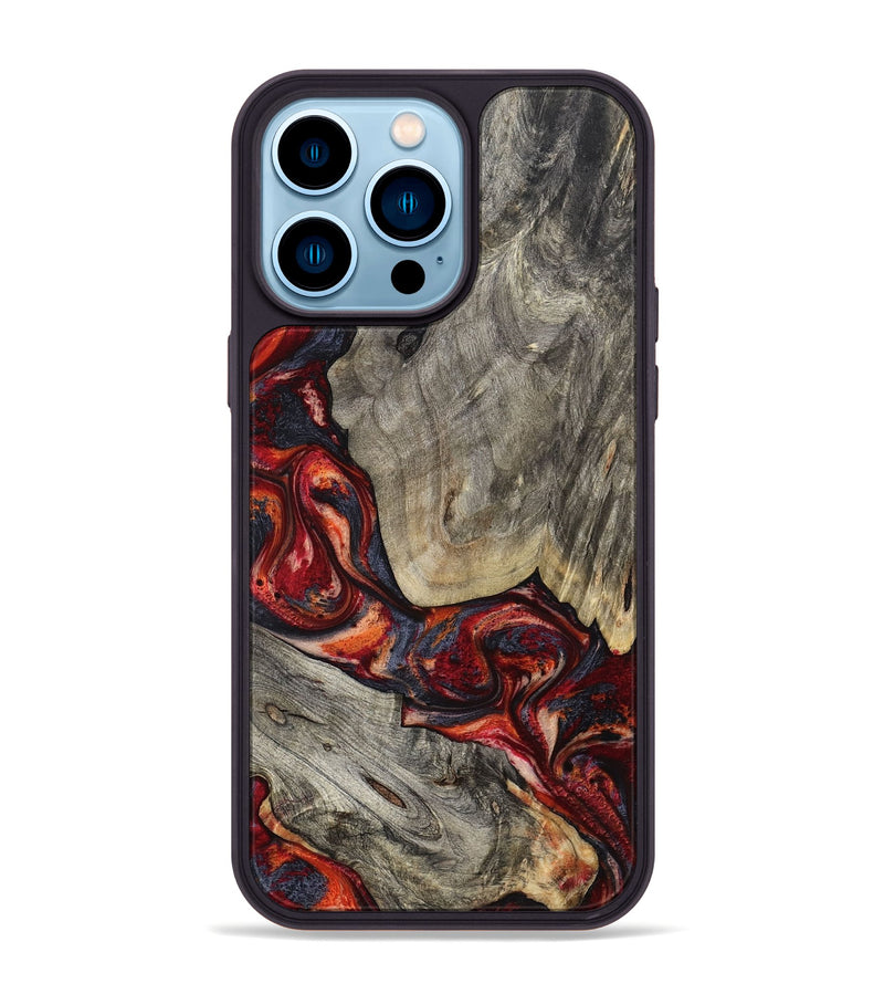 iPhone 14 Pro Max Wood Phone Case - Leatha (Red, 800015)