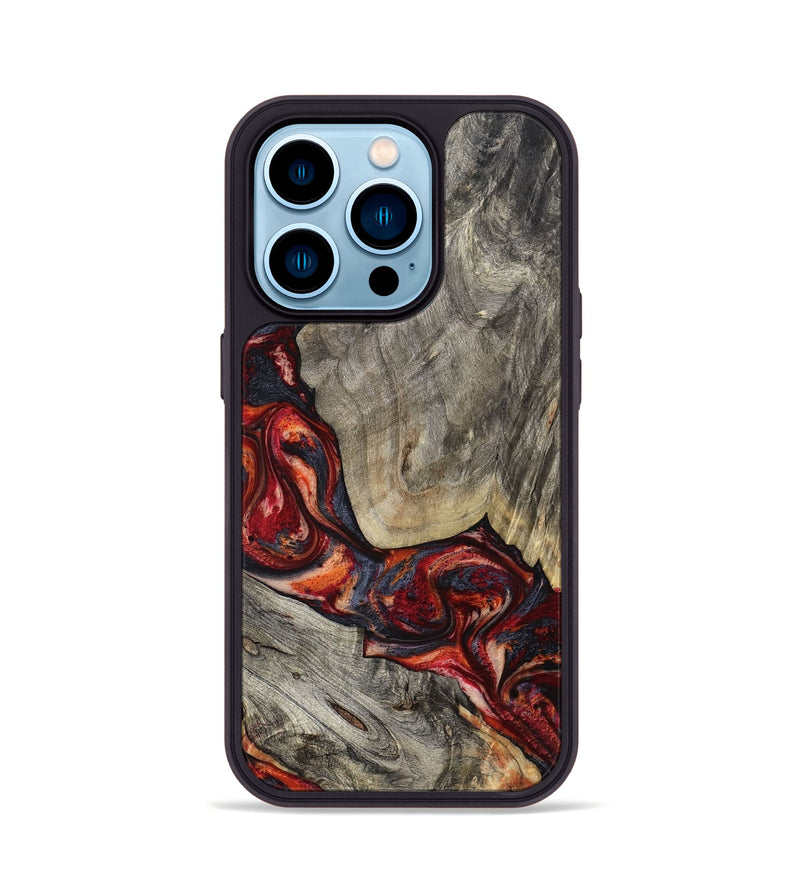 iPhone 14 Pro Wood Phone Case - Leatha (Red, 800015)