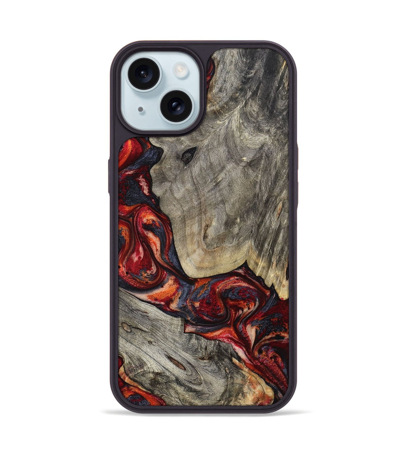 iPhone 15 Wood Phone Case - Leatha (Red, 800015)