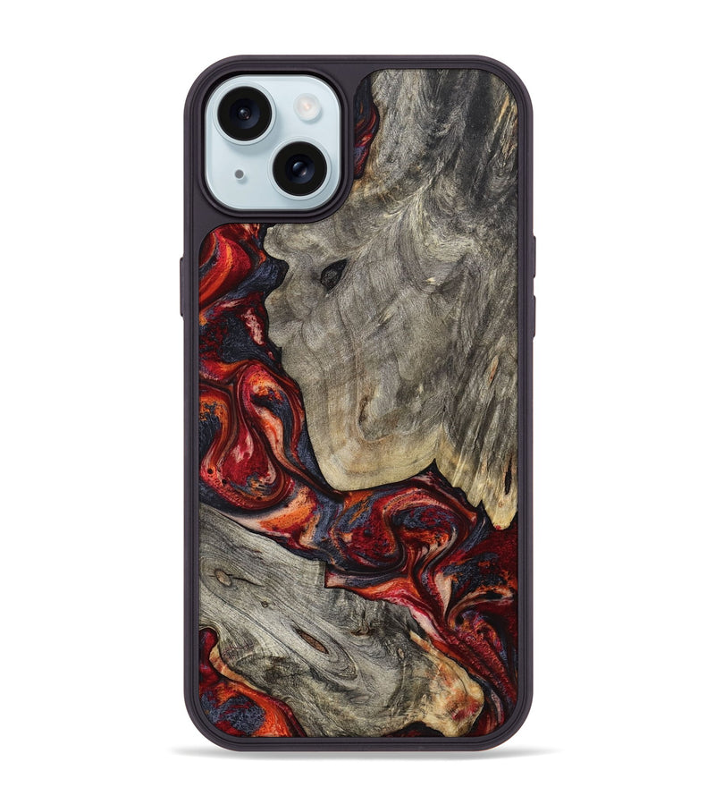 iPhone 15 Plus Wood Phone Case - Leatha (Red, 800015)