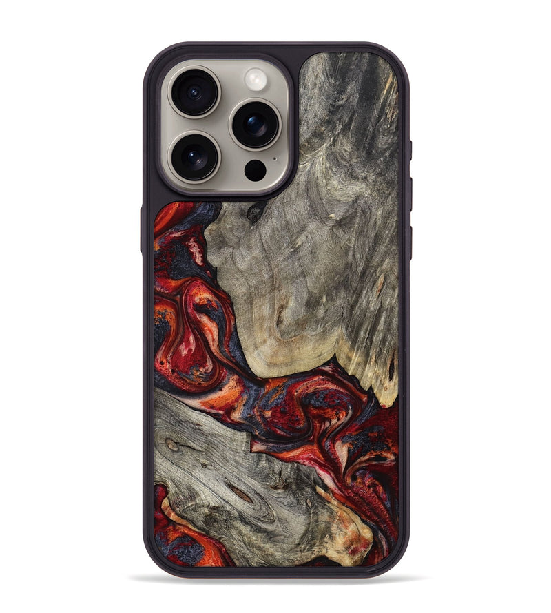 iPhone 15 Pro Max Wood Phone Case - Leatha (Red, 800015)