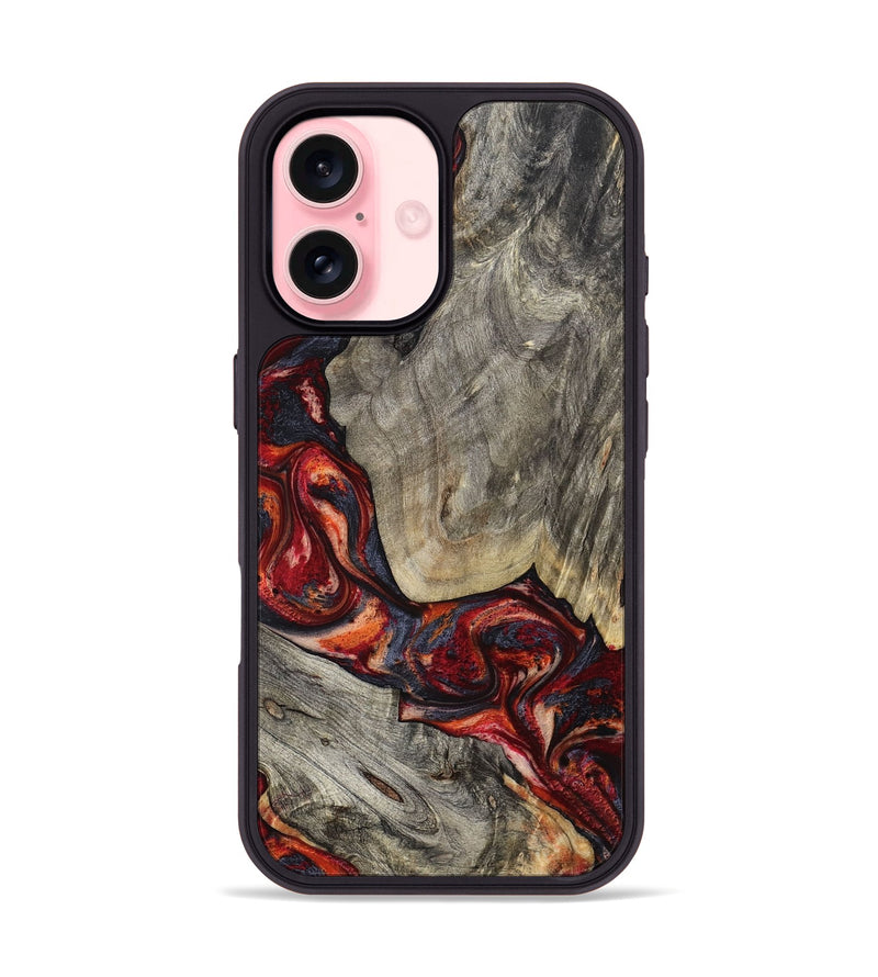 iPhone 16 Wood Phone Case - Leatha (Red, 800015)