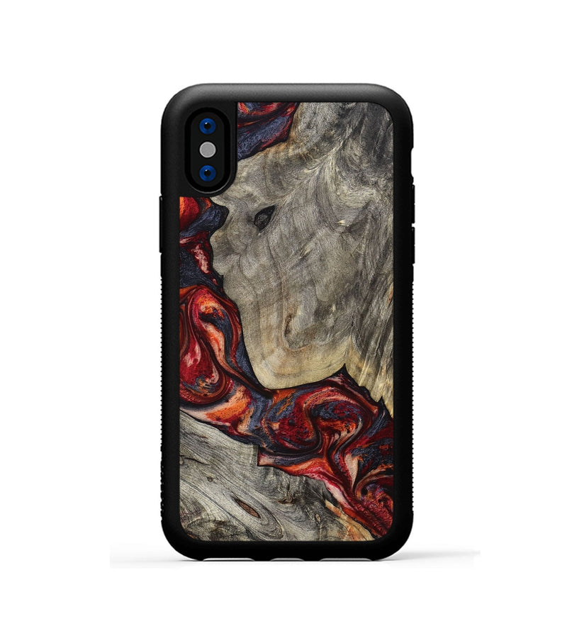 iPhone Xs Wood Phone Case - Leatha (Red, 800015)