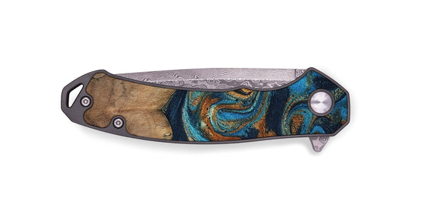 EDC Wood Pocket Knife - Brea (Teal & Gold, 800025)