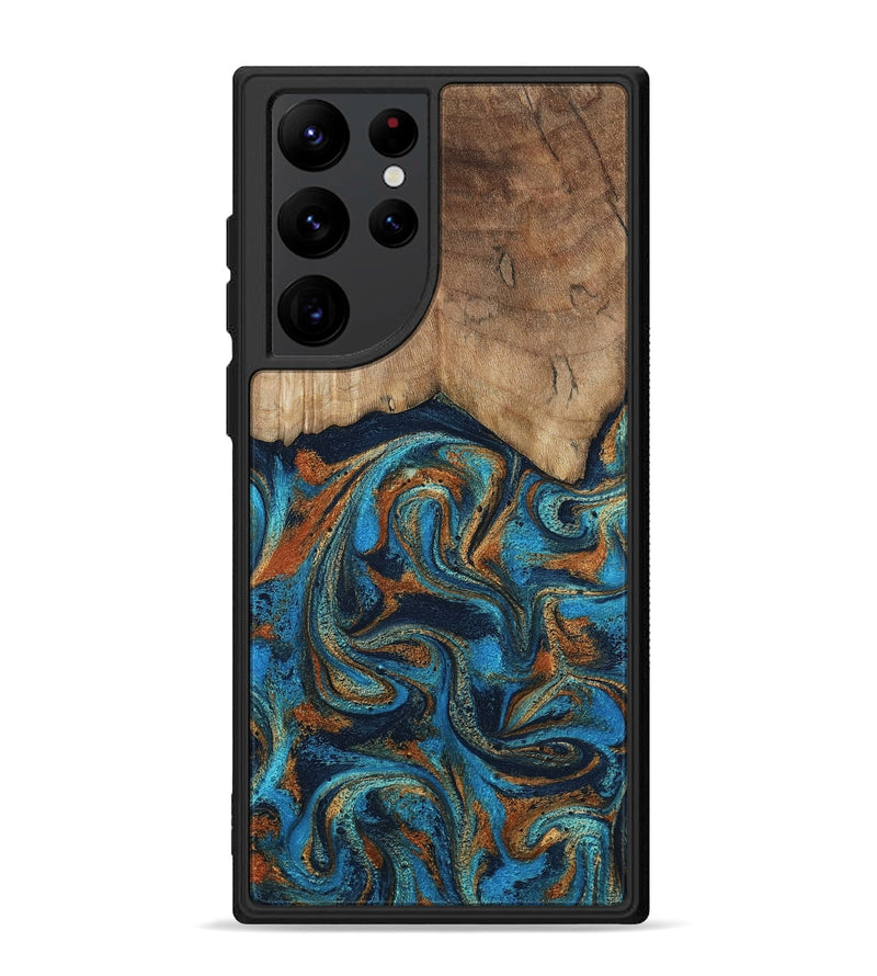 Galaxy S22 Ultra Wood Phone Case - Brea (Teal & Gold, 800025)