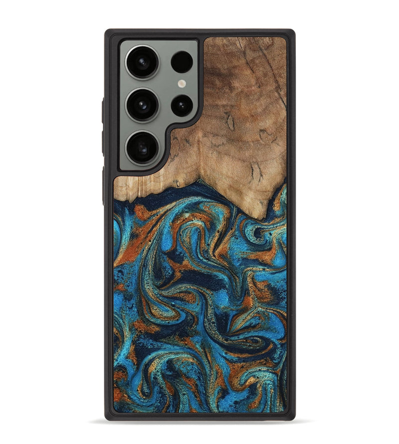 Galaxy S23 Ultra Wood Phone Case - Brea (Teal & Gold, 800025)