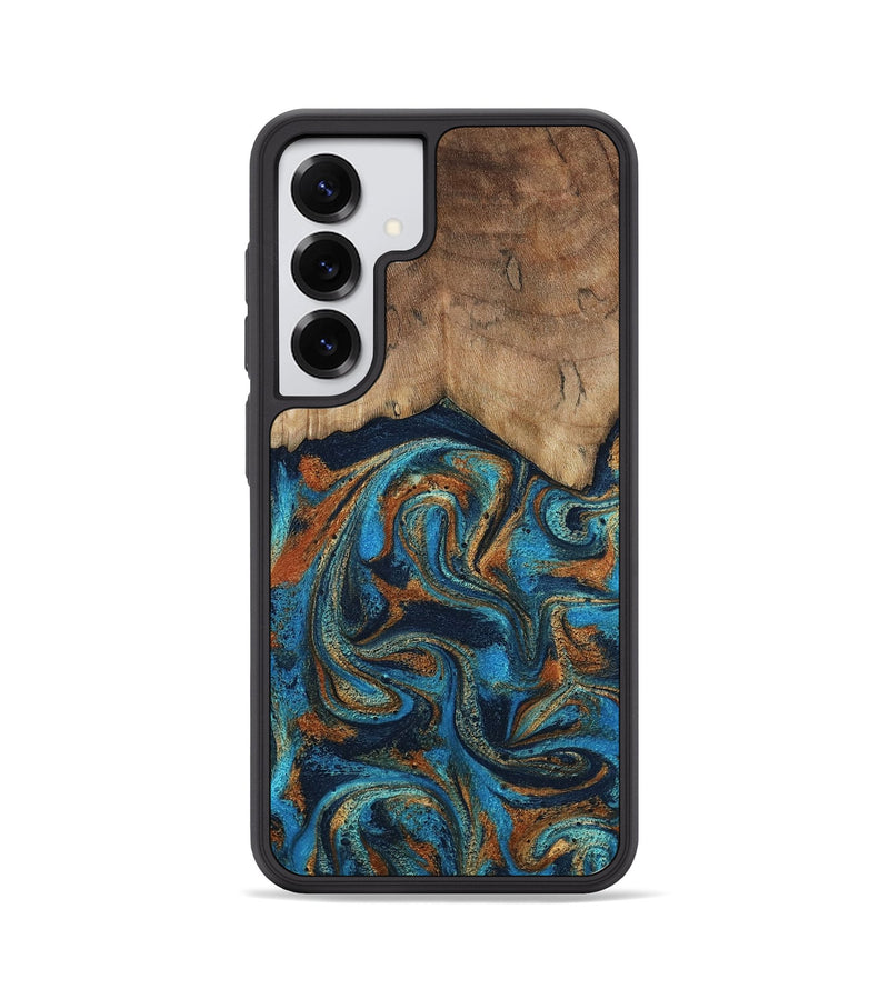 Galaxy S25 Wood Phone Case - Brea (Teal & Gold, 800025)