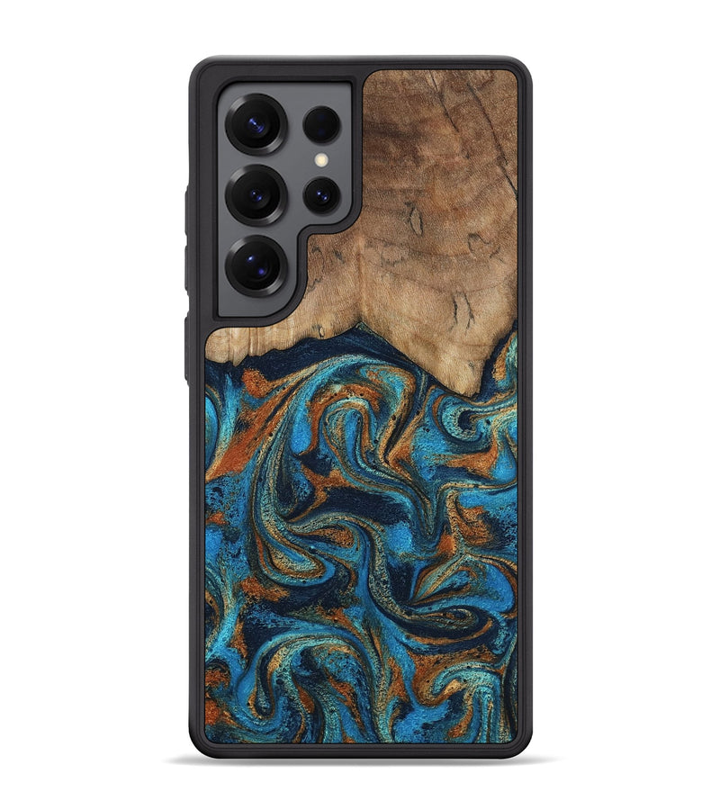 Galaxy S25 Ultra Wood Phone Case - Brea (Teal & Gold, 800025)