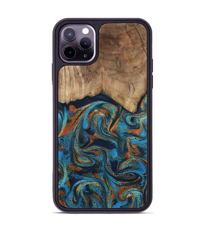 iPhone 11 Pro Max Wood Phone Case - Brea (Teal & Gold, 800025)