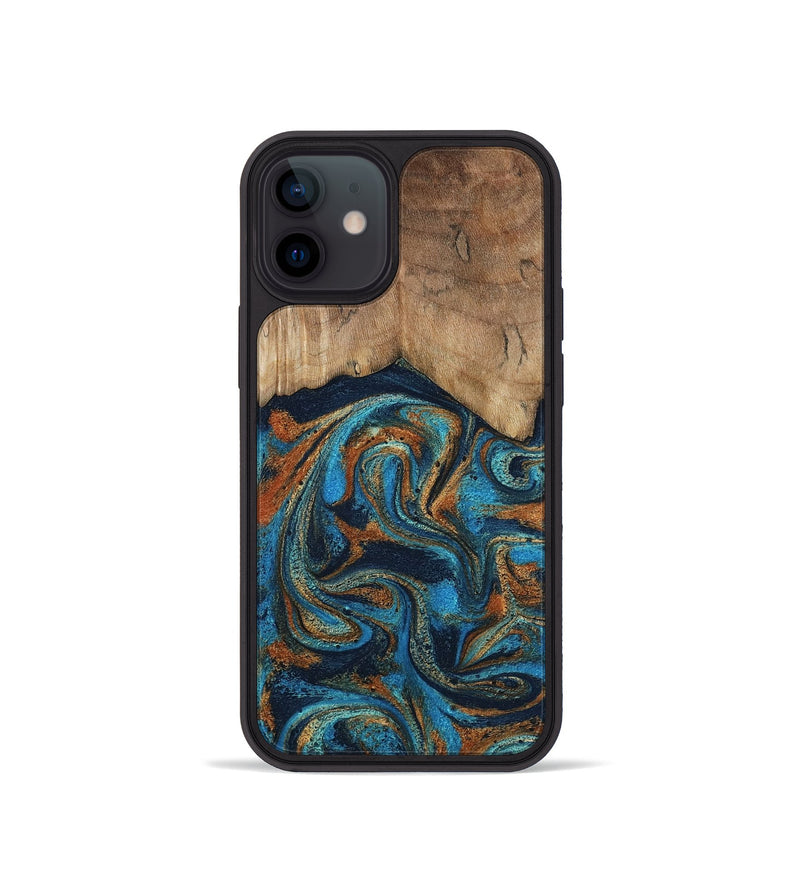 iPhone 12 mini Wood Phone Case - Brea (Teal & Gold, 800025)