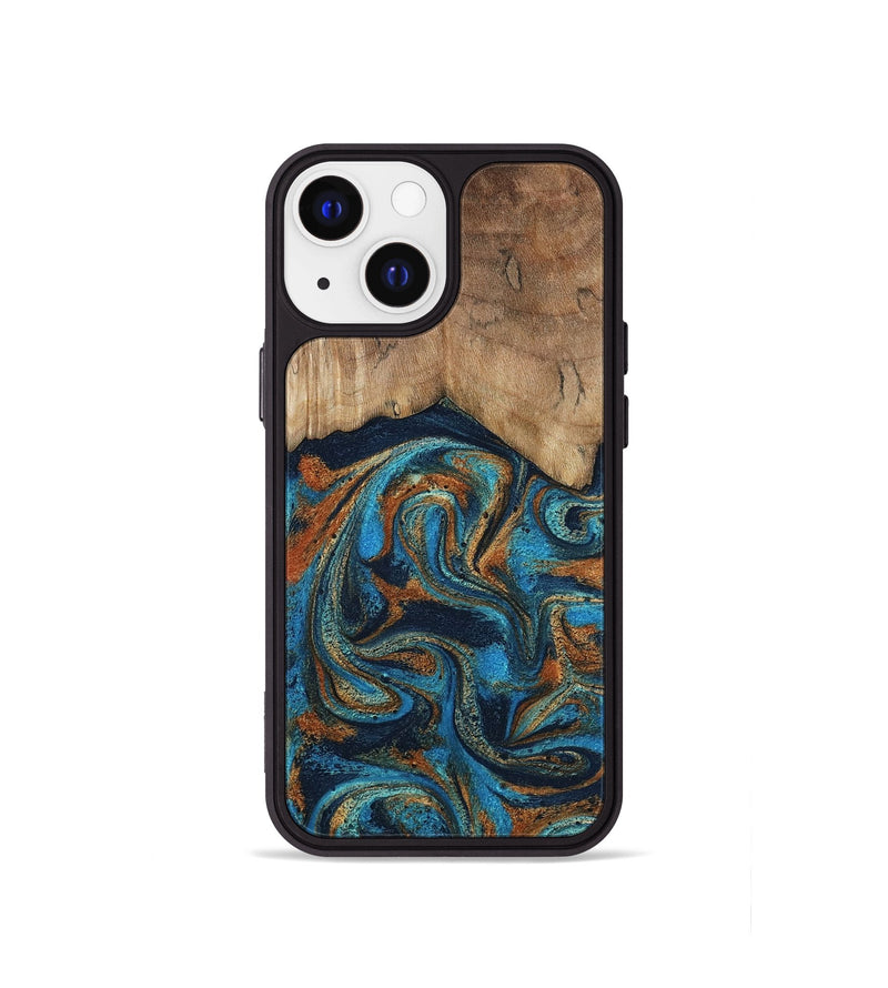 iPhone 13 mini Wood Phone Case - Brea (Teal & Gold, 800025)