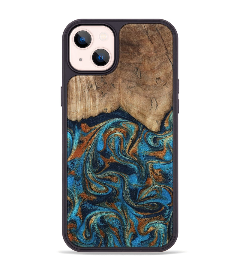 iPhone 14 Plus Wood Phone Case - Brea (Teal & Gold, 800025)