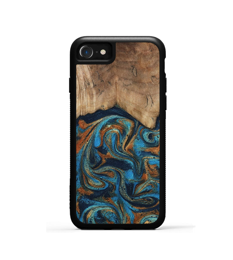 iPhone SE Wood Phone Case - Brea (Teal & Gold, 800025)