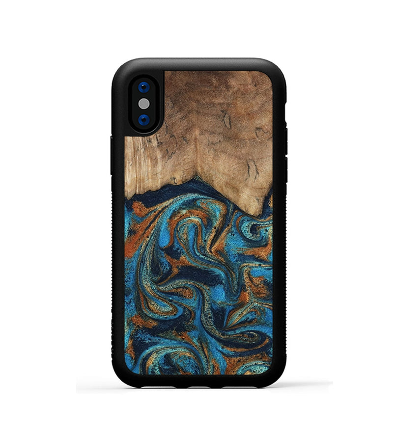 iPhone Xs Wood Phone Case - Brea (Teal & Gold, 800025)