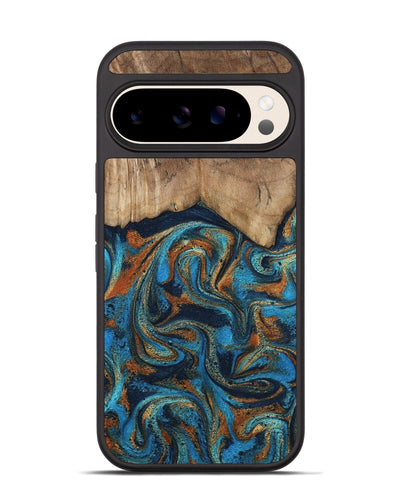 Pixel 10 Wood Phone Case - Brea (Teal & Gold, 800025)
