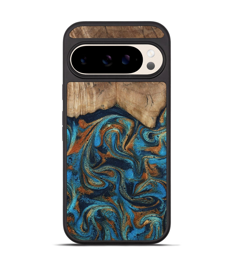 Pixel 10 Wood Phone Case - Brea (Teal & Gold, 800025)