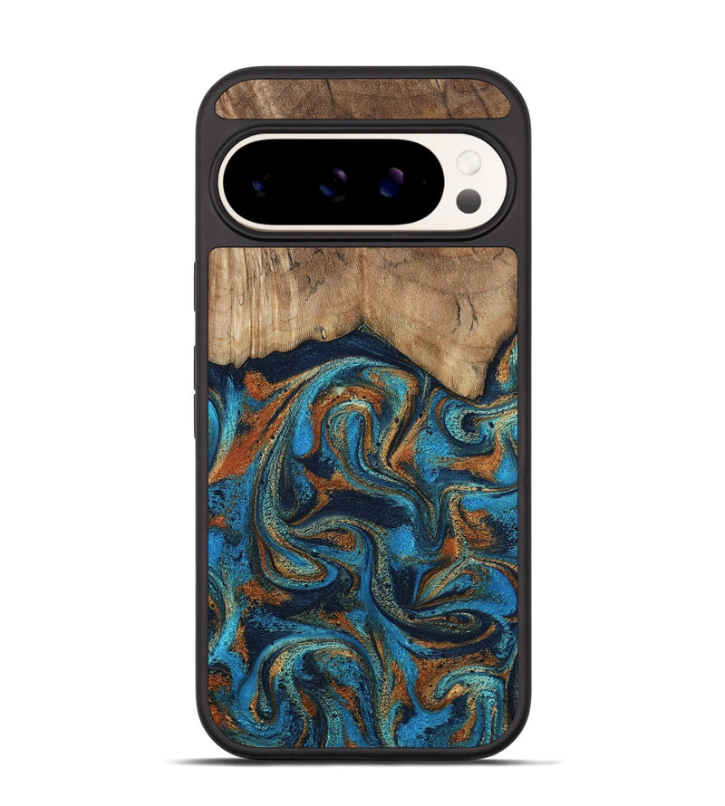 Pixel 9 Pro Wood Phone Case - Brea (Teal & Gold, 800025)