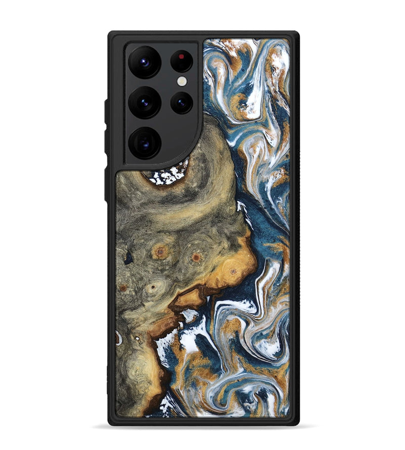 Galaxy S22 Ultra Wood Phone Case - Devonta (Teal & Gold, 800026)