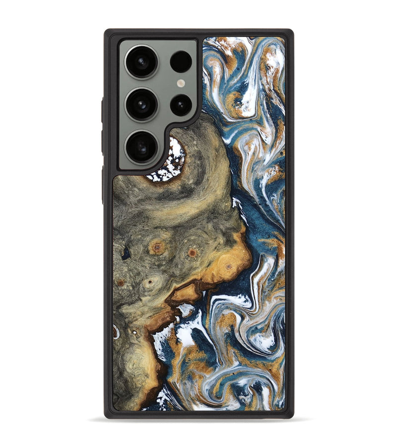 Galaxy S23 Ultra Wood Phone Case - Devonta (Teal & Gold, 800026)