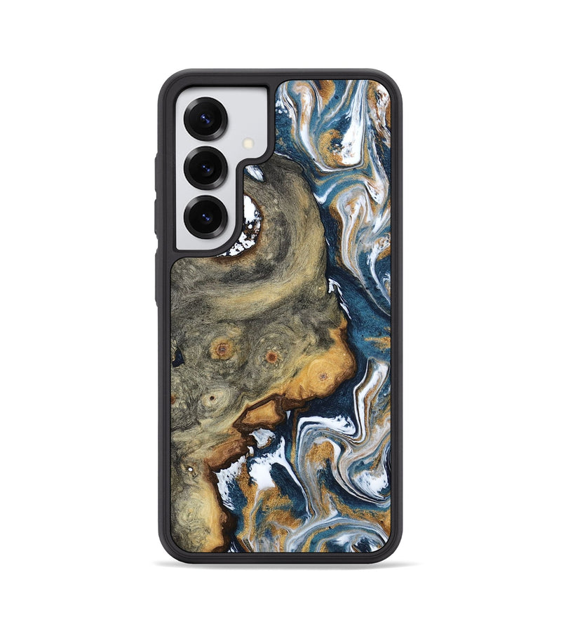 Galaxy S25 Wood Phone Case - Devonta (Teal & Gold, 800026)
