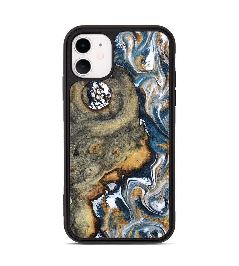 iPhone 11 Wood Phone Case - Devonta (Teal & Gold, 800026)