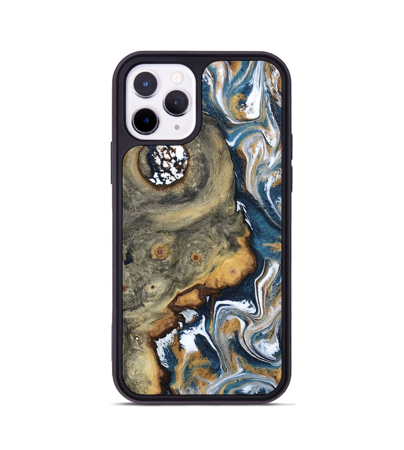 iPhone 11 Pro Wood Phone Case - Devonta (Teal & Gold, 800026)