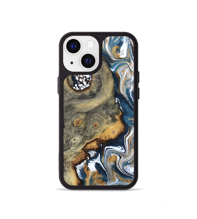 iPhone 13 mini Wood Phone Case - Devonta (Teal & Gold, 800026)