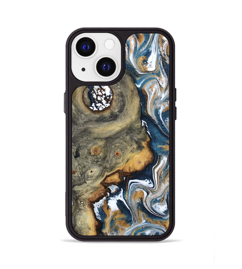 iPhone 13 Wood Phone Case - Devonta (Teal & Gold, 800026)