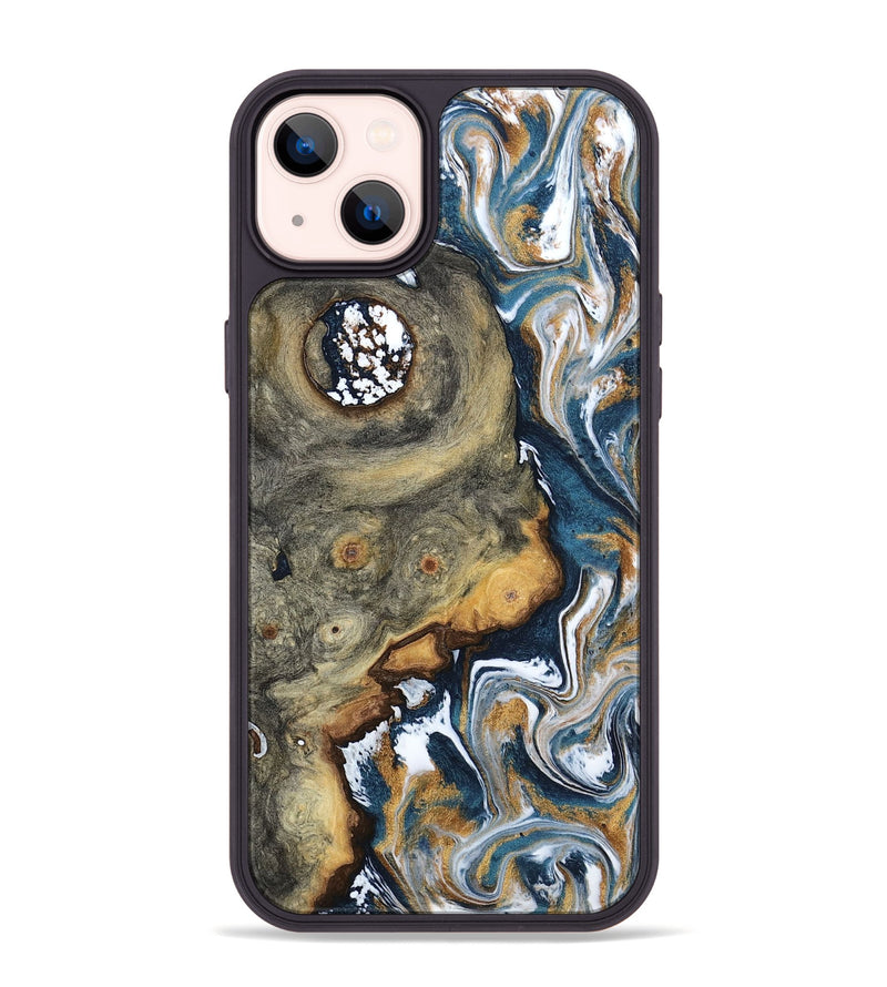 iPhone 14 Plus Wood Phone Case - Devonta (Teal & Gold, 800026)