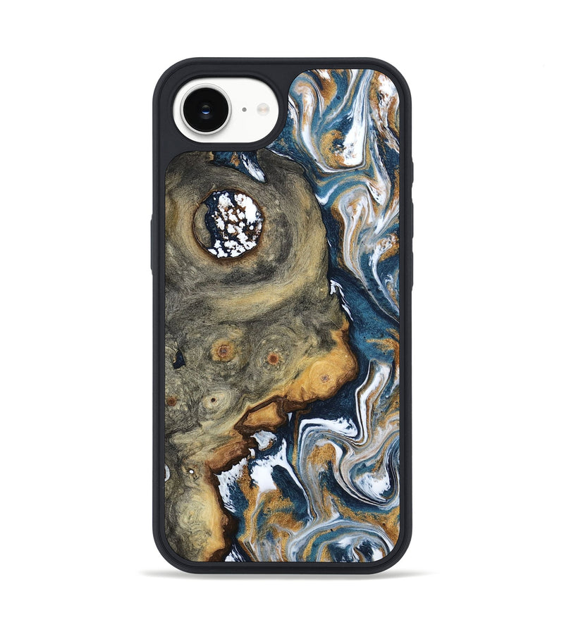 iPhone 16e Wood Phone Case - Devonta (Teal & Gold, 800026)