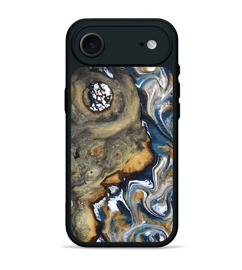iPhone 17 Air Wood Phone Case - Devonta (Teal & Gold, 800026)