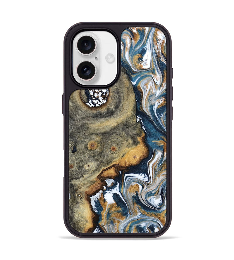 iPhone 17 Wood Phone Case - Devonta (Teal & Gold, 800026)