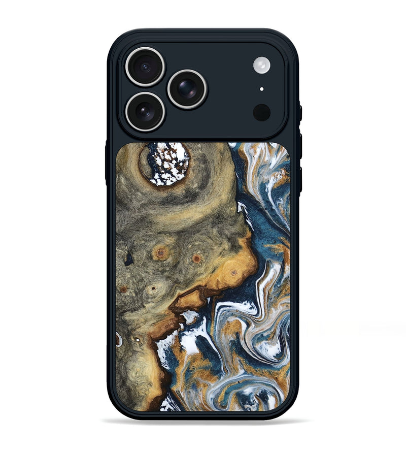 iPhone 17 Pro Max Wood Phone Case - Devonta (Teal & Gold, 800026)