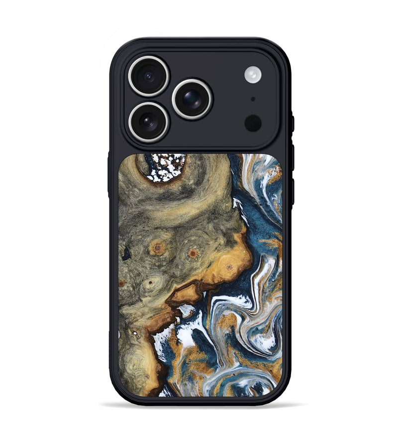 iPhone 17 Pro Wood Phone Case - Devonta (Teal & Gold, 800026)