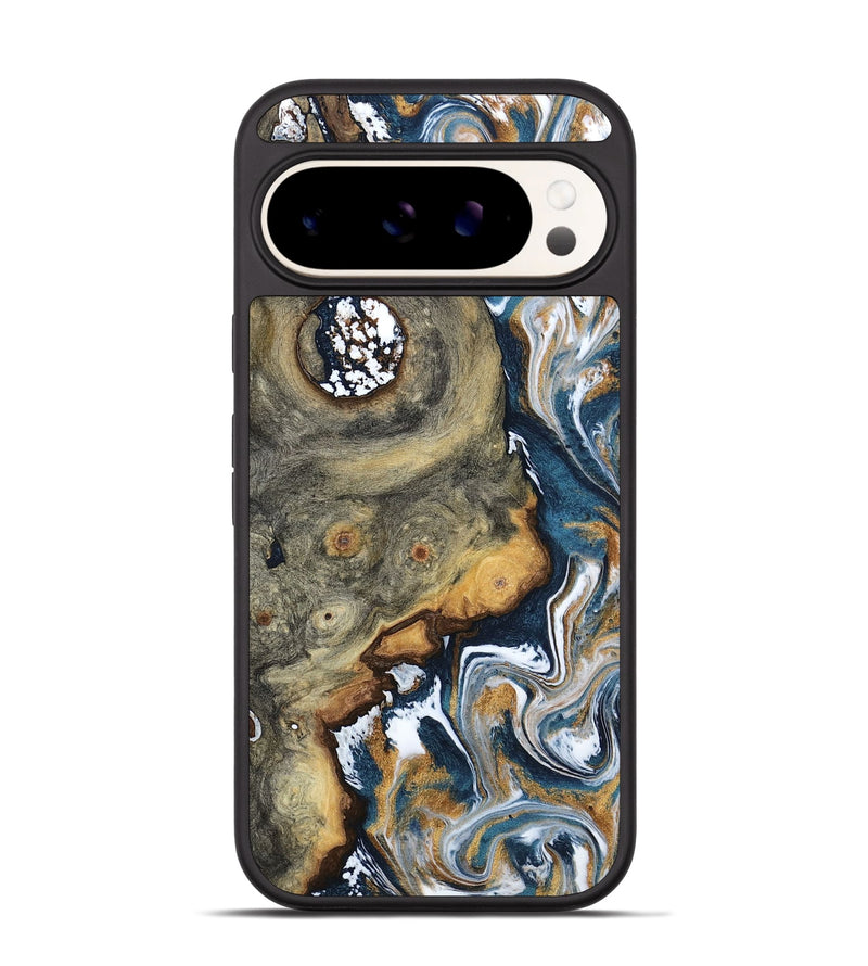Pixel 9 Pro Wood Phone Case - Devonta (Teal & Gold, 800026)