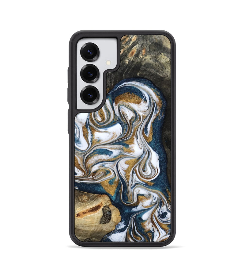 Galaxy S25 Wood Phone Case - Lue (Teal & Gold, 800045)