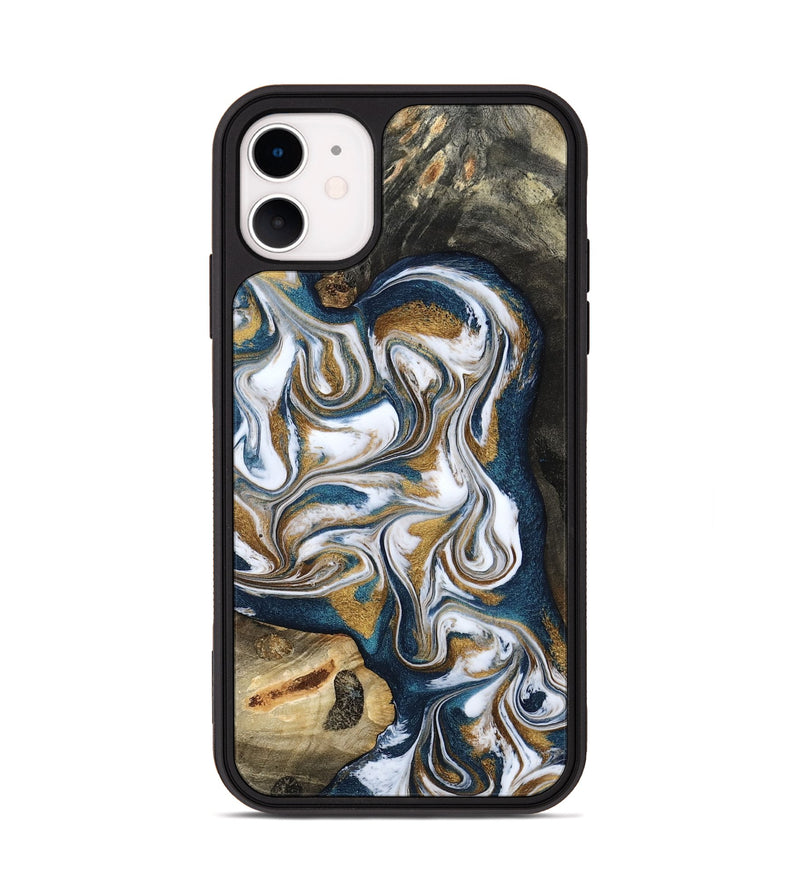 iPhone 11 Wood Phone Case - Lue (Teal & Gold, 800045)