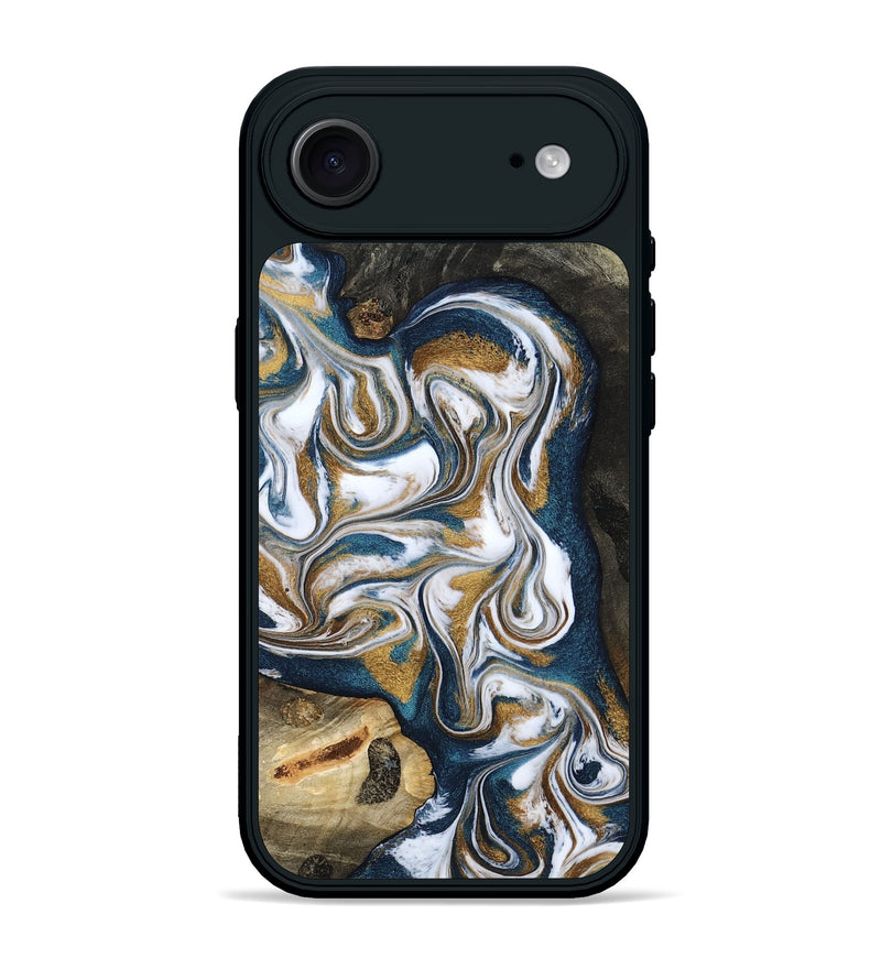 iPhone 17 Air Wood Phone Case - Lue (Teal & Gold, 800045)