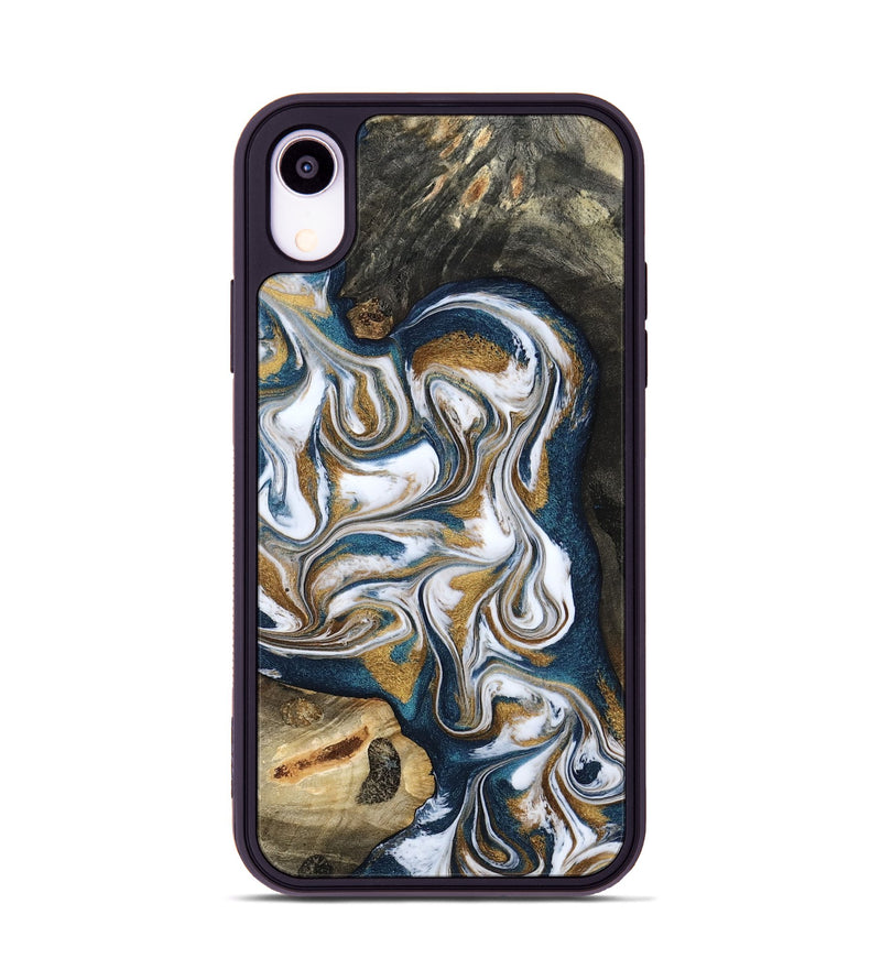 iPhone Xr Wood Phone Case - Lue (Teal & Gold, 800045)