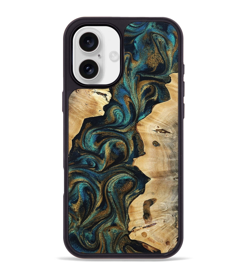 iPhone 16 Plus Wood Phone Case - Kristin (Teal & Gold, 800046)