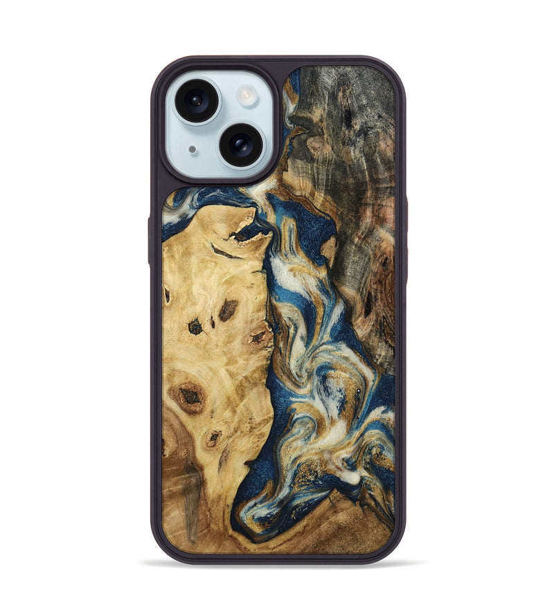 iPhone 15 Wood Phone Case - Nash (Teal & Gold, 800047)