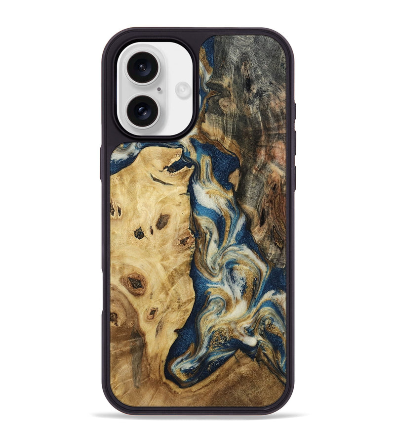 iPhone 16 Plus Wood Phone Case - Nash (Teal & Gold, 800047)