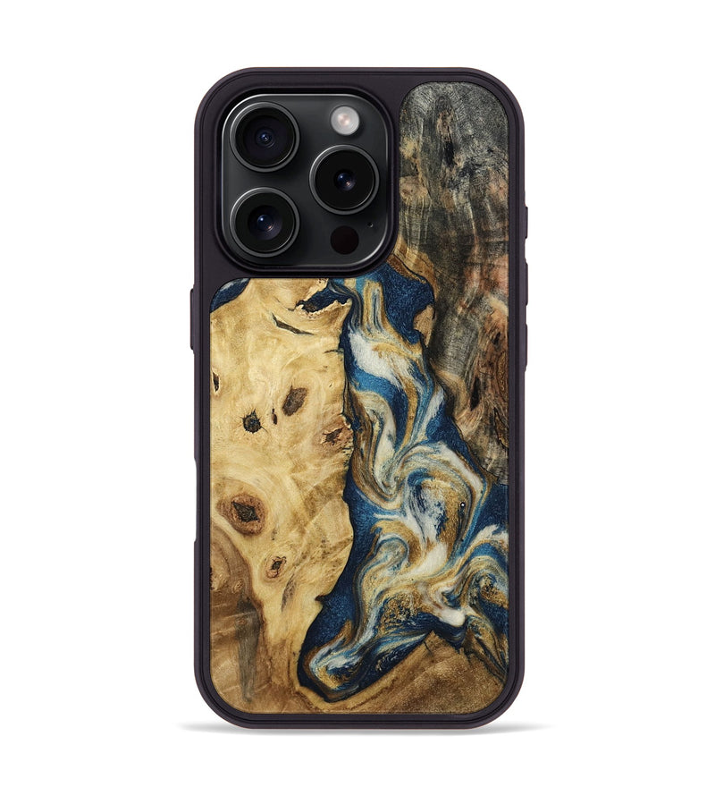 iPhone 16 Pro Wood Phone Case - Nash (Teal & Gold, 800047)